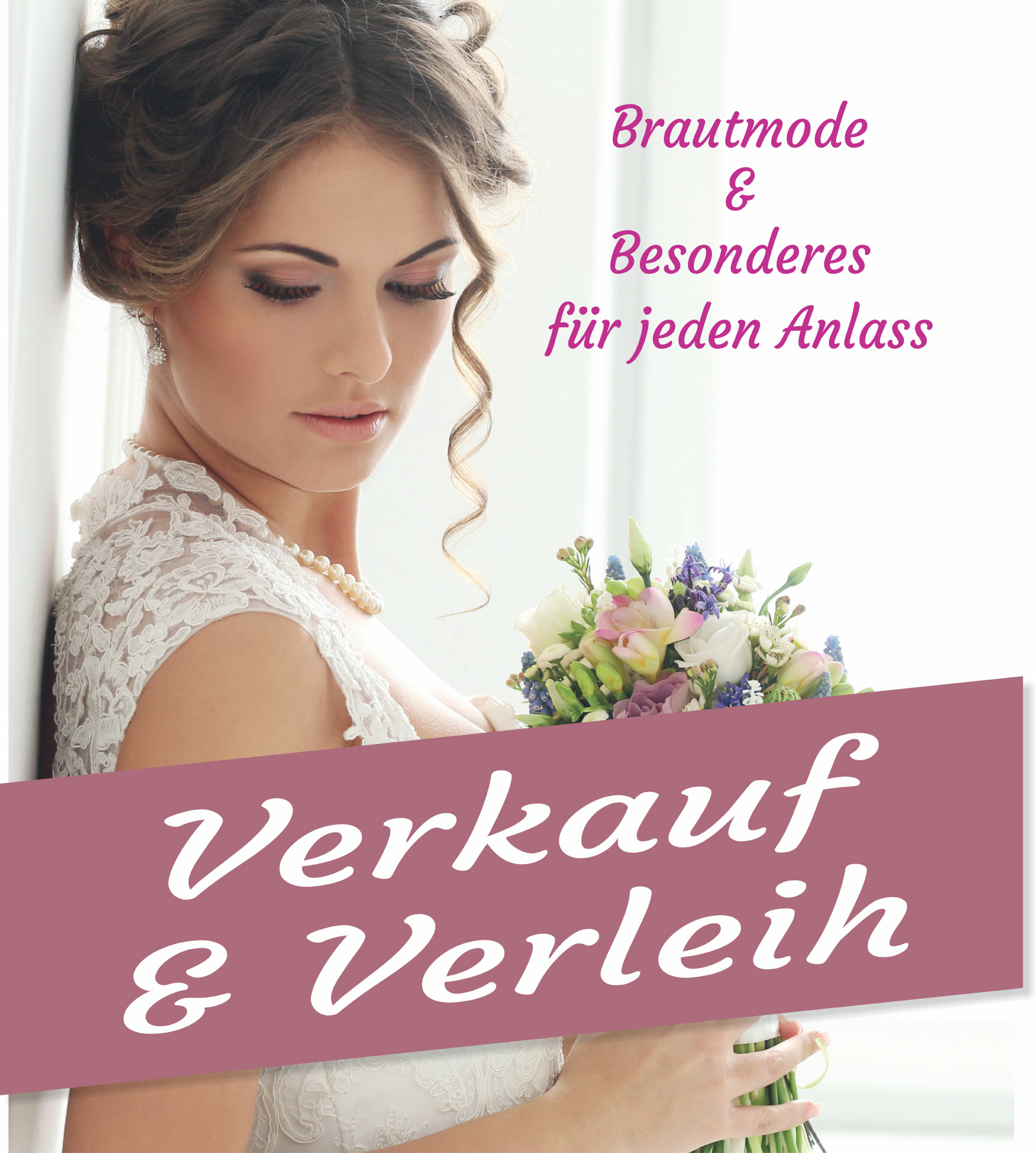 Festmode mit Hinweis auf Verkauf und Verleih